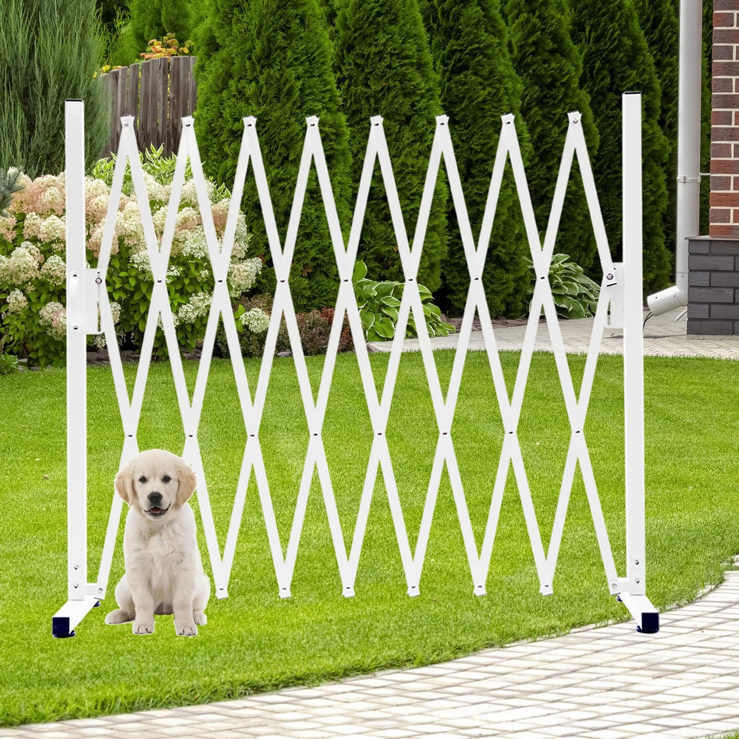 KENNISI Metal Expandable Dog Gate, 9Feet, Versatile Accordion Safety Barrier, Portable Retractable Barricade, Free Standing Adjustable Pet Fence, Indoor and Outdoor