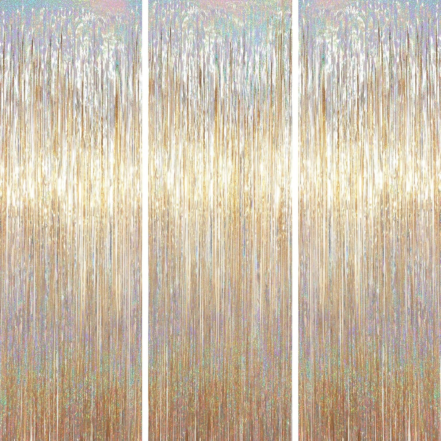 Voircoloria Foil Fringe Backdrop Curtains - 3.3 x 6.6 Ft Tinsel Streamers for Parties | Champagne Color