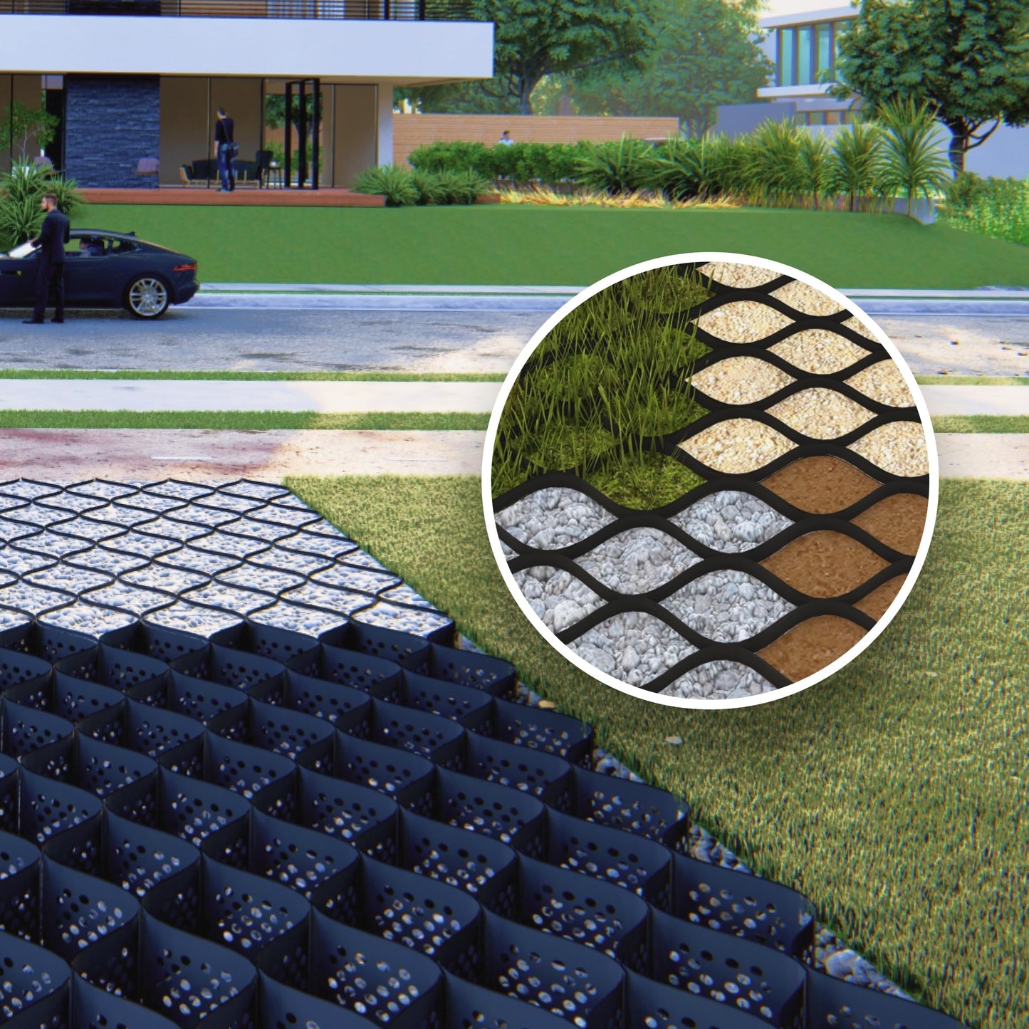 BaseCore HD 4" Geocell Ground Grid - 9x18 ft Commercial Grade Gravel Grid for Driveway, Parking, Slope - Heavy Duty Stabilizer for Landscaping, Horse Run, Erosion Control - 1 Panel 162 sq ft