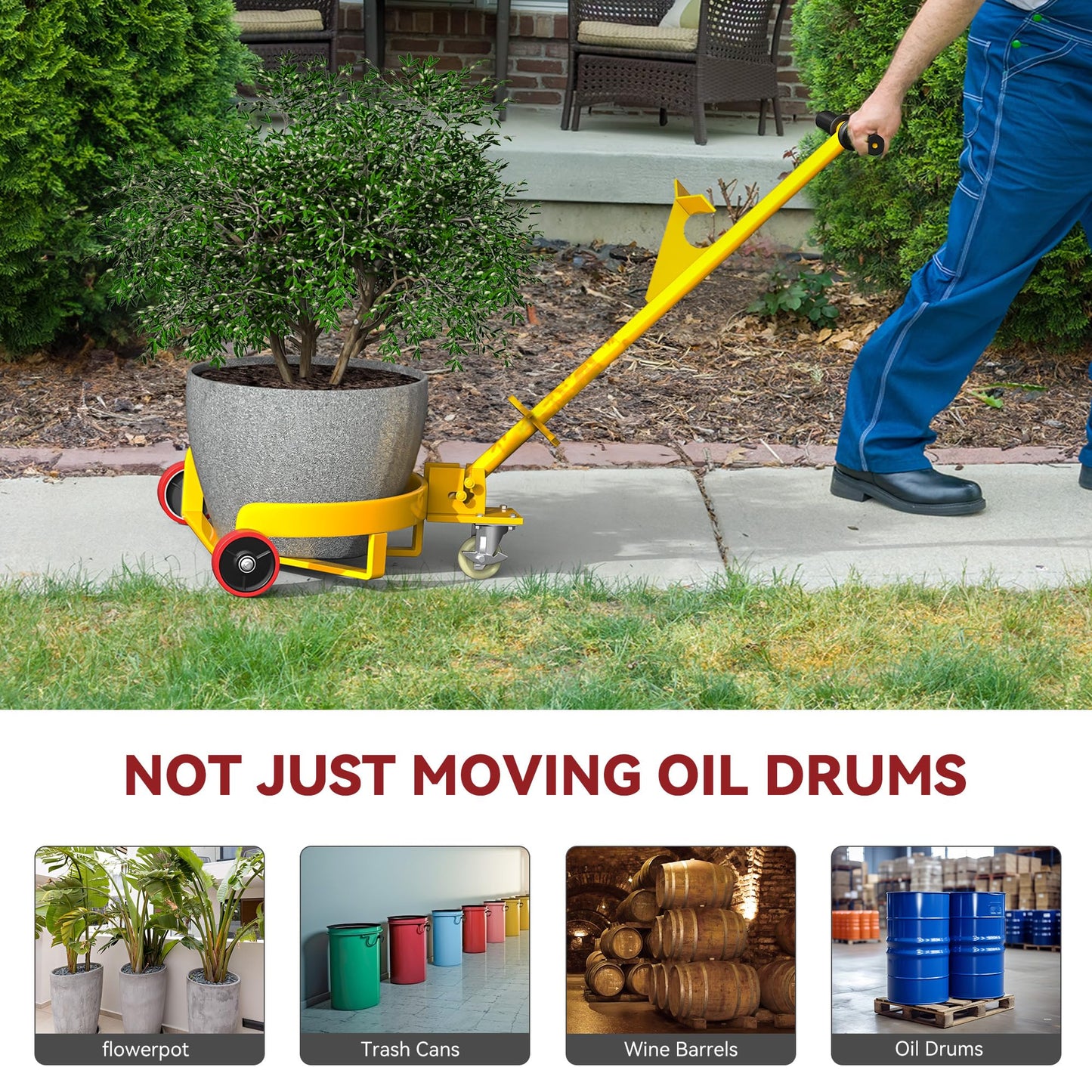 YITAMOTOR 1200 lbs Capacity 55 Gallon Drum Dolly, Heavy Duty Drum Cart with Bung Wrench Handle, 55 Gal Drum Dolly with Swivel Wheels with Brake, 4 Universal Bottle Openers, Low Profile, Yellow