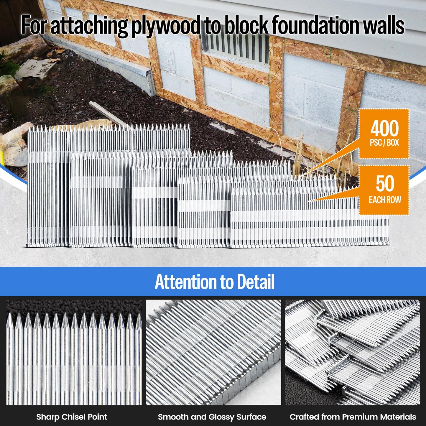 meite ST64L Concrete Nail Gun with 14 Gauge 1-1/4 Inch T Nails, Heavy Duty Pneumatic Concrete T-Nailer Gun for Wood-to-Concrete Projects, 100PCS Magazine