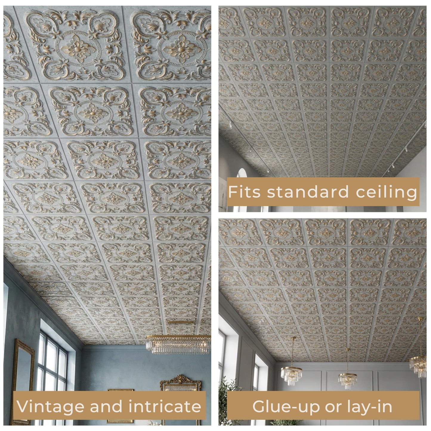 From Plain To Beautiful In Hours DCT30 Gaby PVC 2' x 2' Glue-up or Lay-in Ceiling Tile (Covers / 200 sq.ft), Weathered Copper, 50 Piece