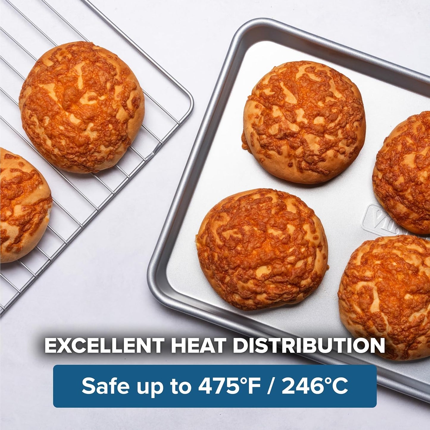 Viking Premium Nonstick Ceramic Baking Pans Set - 5-Piece Heavy Gauge Bakeware | Oven Safe to 475°F, Silver