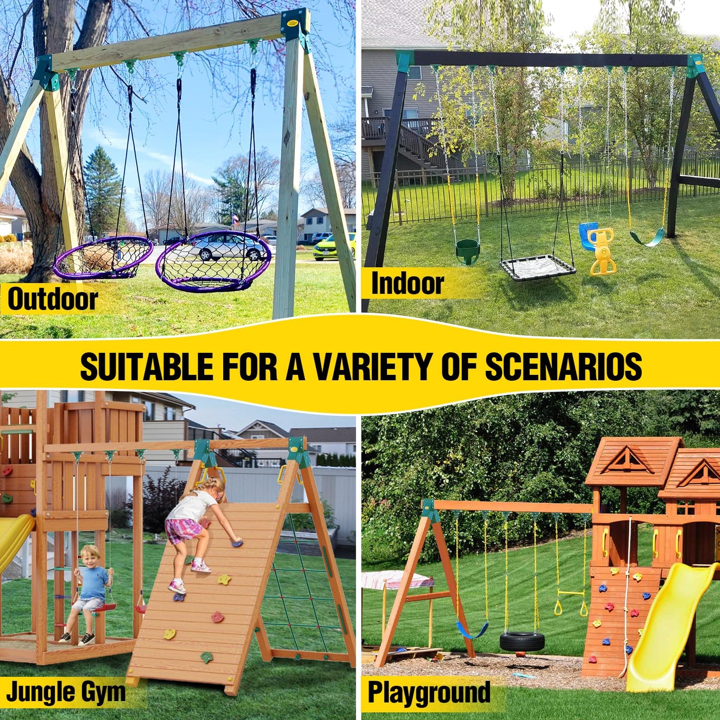 BETOOLL Swing Sets Brackets - 2 A-Frame Swing Set Brackets and 2 Swing Hangers and 2 Glider Swing Brackets with All Mounting Heavy Duty Hardware Included for Porch, Yard, Playground - Green
