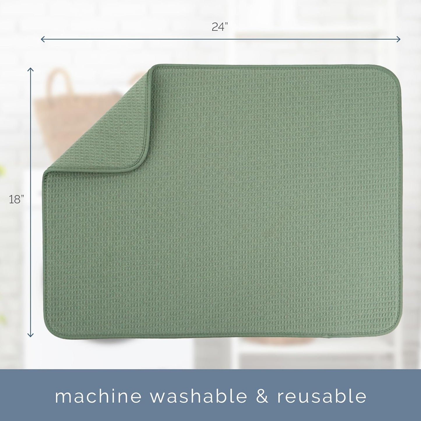 S&T INC. XL Dish Drying Mat - Absorbent Microfiber Kitchen Counter Pad | 18” x 24”, Sage Green