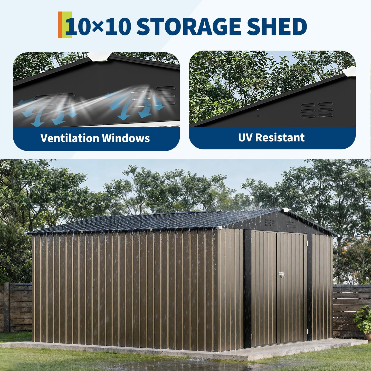 GarveeLife 10 x 10 FT Outdoor Storage Shed,Metal Garden Sheds&Outdoor Storage Clearance, Large Tool Shed Outdoor with Single Lockable Door,Ideal Storage House for Backyard Garden Patio Lawn