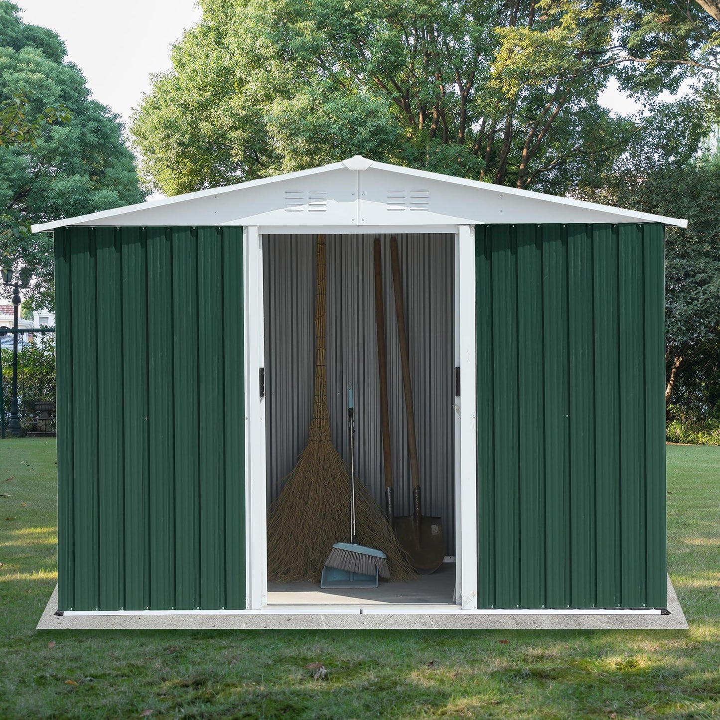 Ball & Cast 8x6 FT Outdoor Storage Shed, Garden Metal Sheds with Punched Vents and Sliding Door, Clearance Tool House with Aluminum Frames and Sloped Roof for Backyard Patio,Green