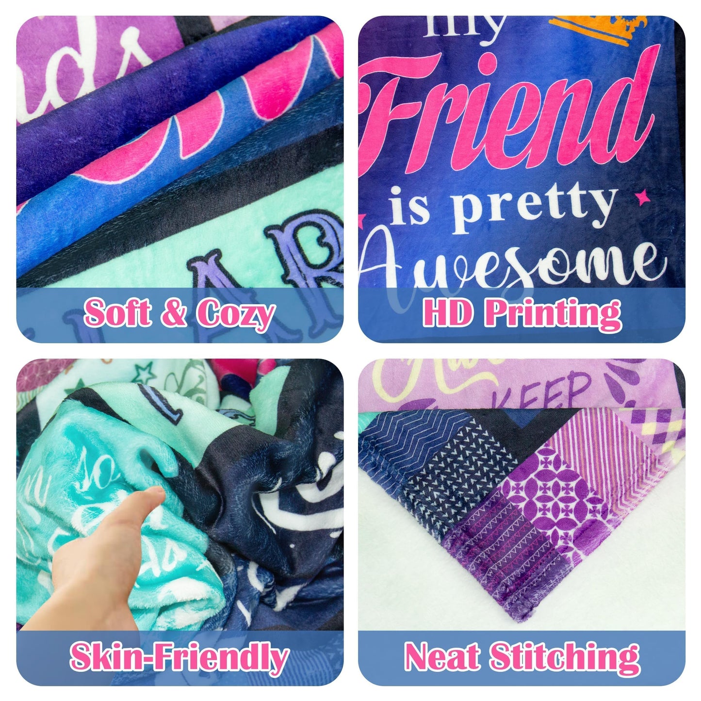 Hudodmn Best Friend Blanket, Best Friend Birthday Gifts for Women, Friendship Gifts for Women,Bestie Gifts for Woman, Graduation Christmas Birthday Gifts for Best Friends Throw Blanket 60"X50"