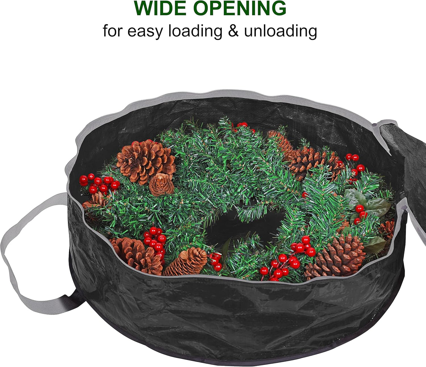 ProPik Christmas Wreath Storage Bag - Heavy-Duty 30" Garland Container with Tear-Resistant Material | 2 Pack, Black