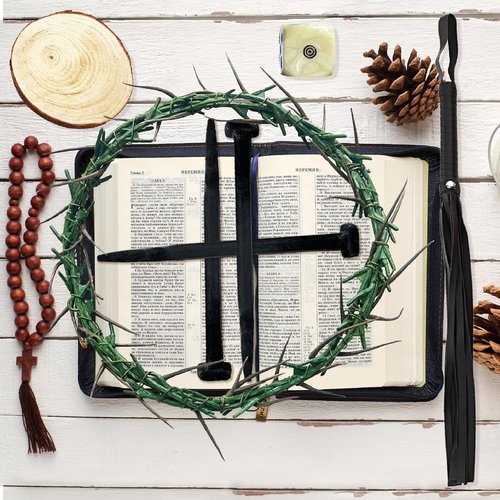 Crown of Thorns Set - 8 Religious Props for Good Friday Decor | Includes Thorn Crown, Nails & Whip