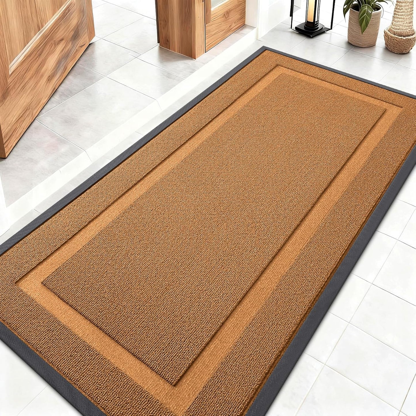 OLANLY Indoor Outdoor Front Door Mat - Waterproof All-Season Doormat, Sturdy Natural Rubber, 47x23, Tangerine Orange