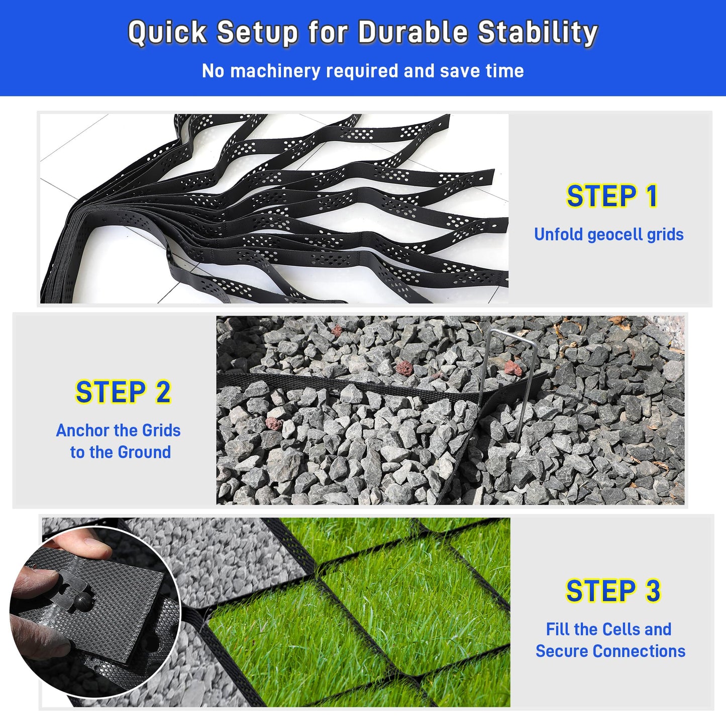 2" Depth Ground Grid for Gravel, 36x4 FT Geo Gravel Grid Driveway 1885 lbs per Sq Ft Load with Connection Buckles, Geo Cell Permeable Stabilization System for Driveways Walkway Slope Pathway & Garden