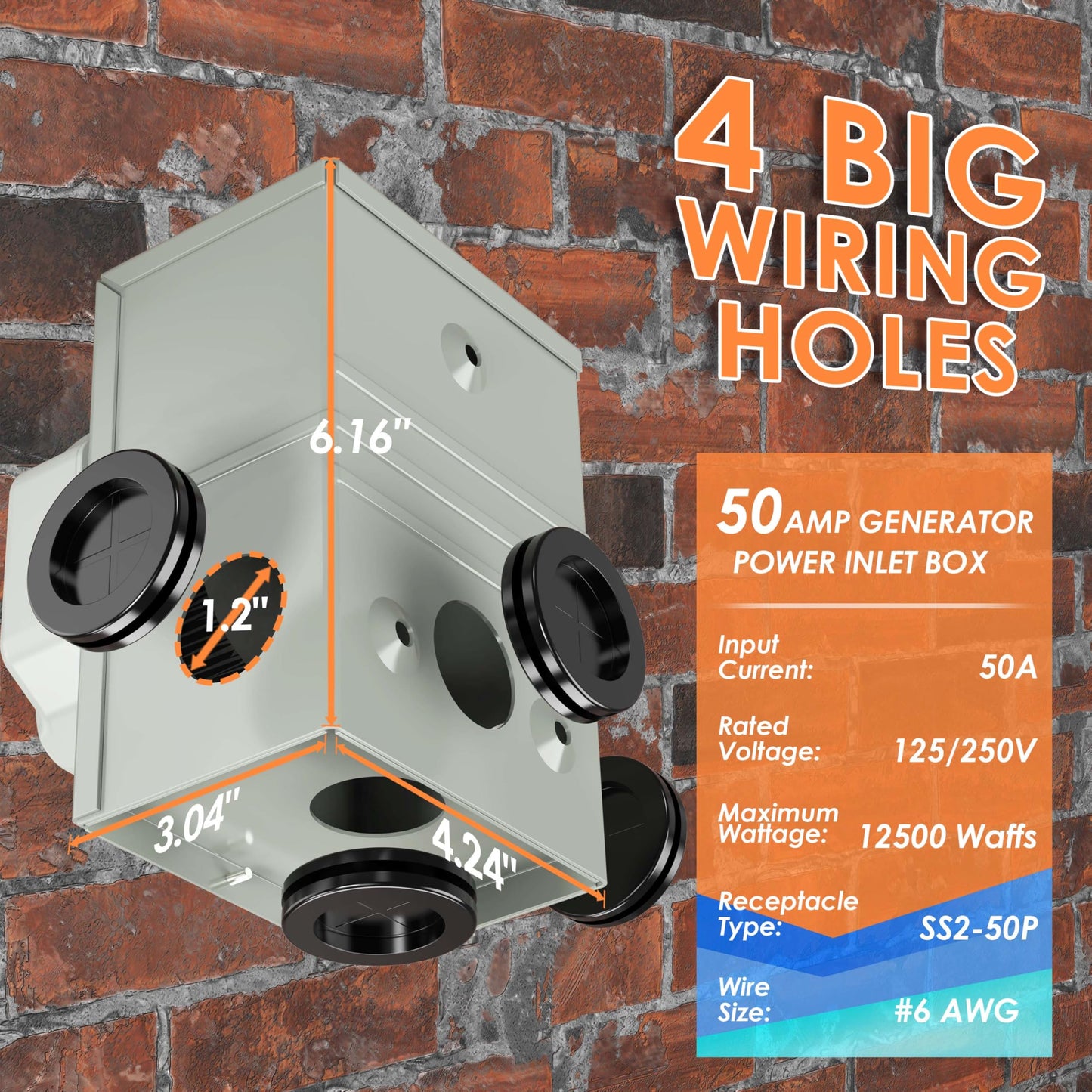 CircleRiver 50 Amp 15Feet Generator Cord and Power Inlet Box Combo Kit NEMA 14-50P Male to SS2-50R STW 6/3+8/1 AWG 125/250V Twist Locking with Inlet Box for Generator to House