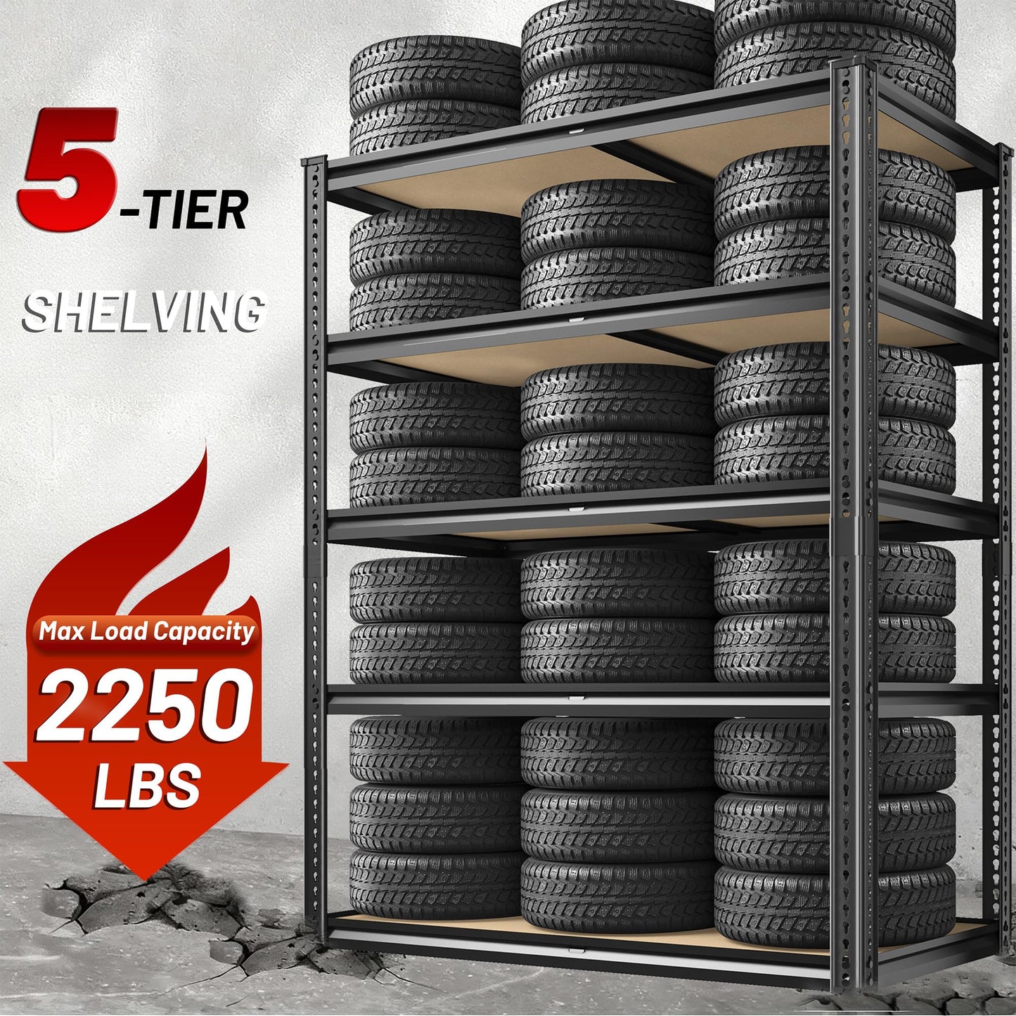 ROOMFAVE 2250LBS Storage Shelves Heavy Duty 5 Tier Garage Storage Shelves, Adjustable Metal Shelving Unit Utility Rack Shelf for Warehouse,Pantry,Closet,Kitchen 72" H x 35.56" W x 16" D, Black,Gift