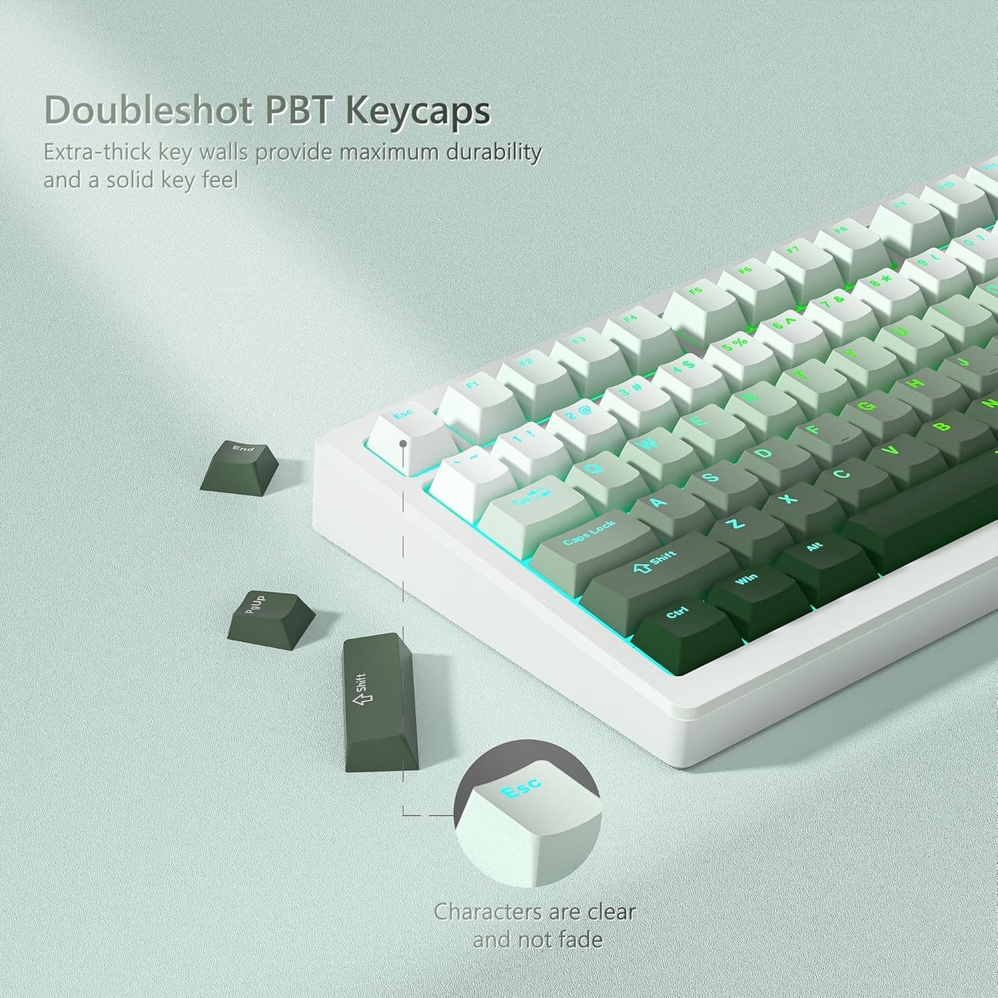 Womier 60 75 100 Green Keycaps for Mechanical Keyboard, Shine Through PBT Keycaps Cherry Profile, Custom Key Cap