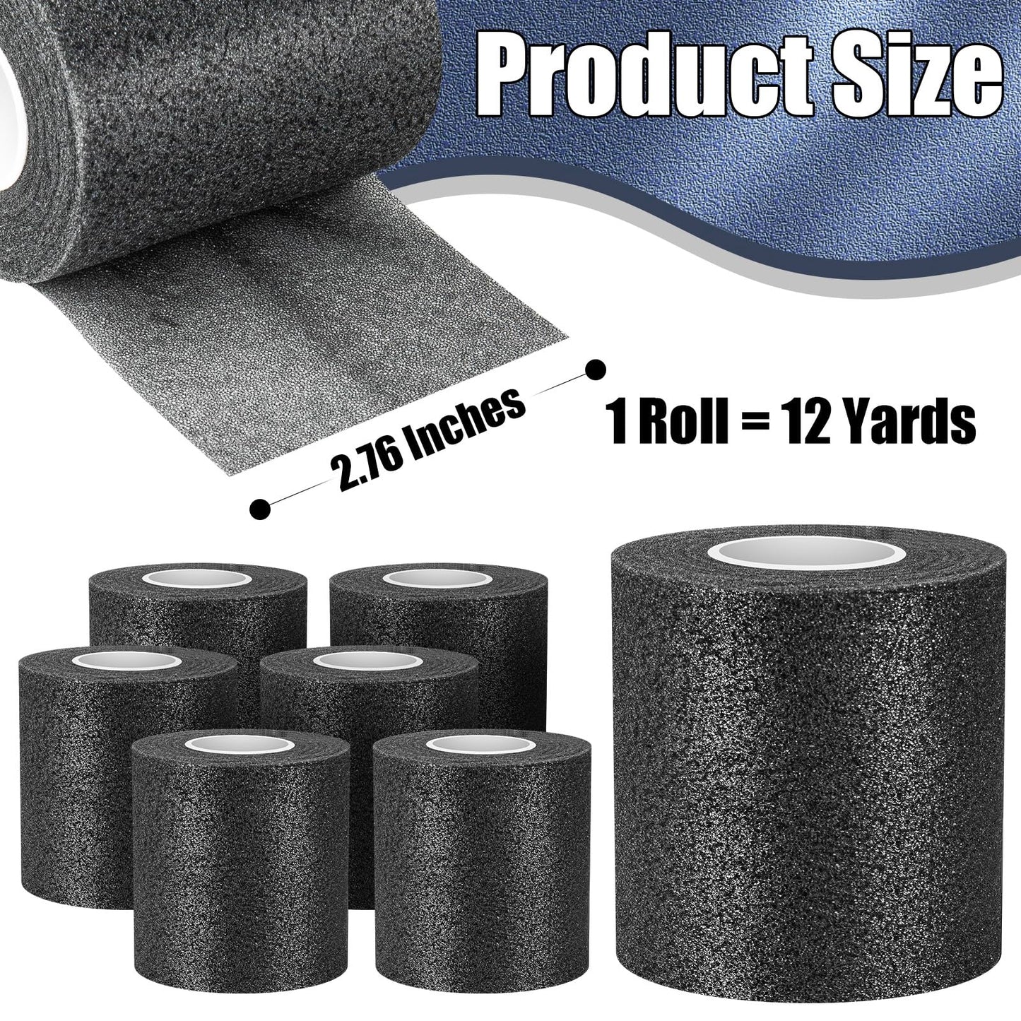 AYNAUHX 6 Pack Pre Wrap for Hair Soccer, Black Athletic Prewrap Tape Headbands, Foam Sport Underwrap Pre-Wrap, 2.76 Inches X 12 Yards - Black
