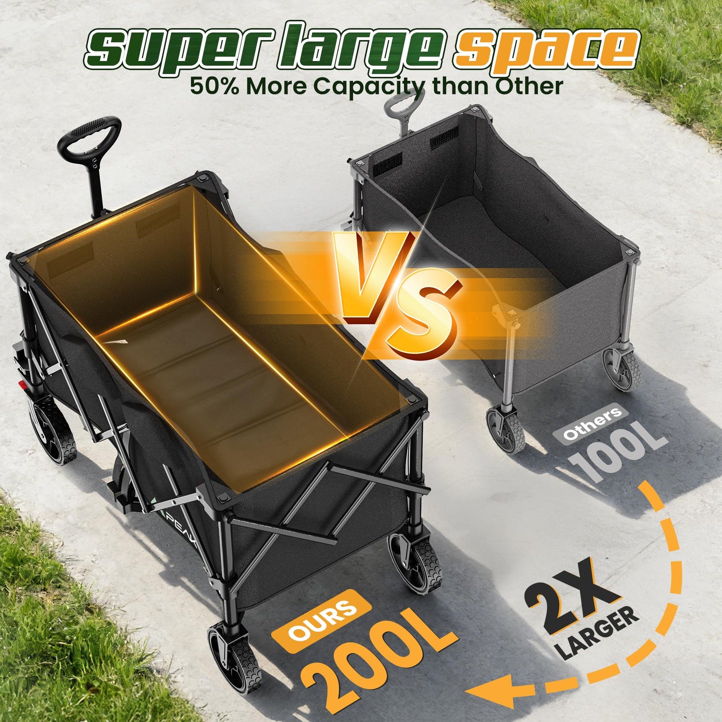 Wagons Carts Foldable,Collapsible Wagon with Wheels,450LBS Heavy Duty Beach Wagon Cart,Lightweight Portable Folding Utility Wagon Cart with Cup Holders for Camping, Garden, Sports, Grocery pcs