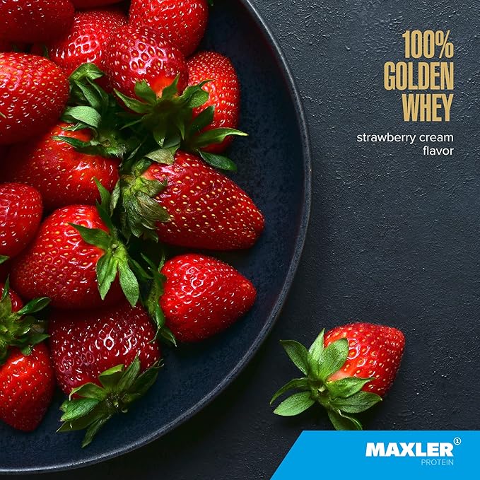 Maxler 100% Golden Whey Protein - 23g of Premium Whey Protein Powder per Serving - Pre, Post & Intra Workout - Fast-Absorbing Whey Hydrolysate, Isolate & Concentrate Blend - Strawberry Cream 5 lbs