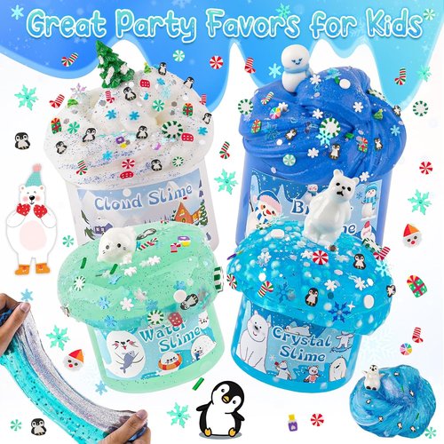 LAWOHO Snow Slime Kit - 6 Packs of Butter, Clear, Water & Cloud Slimes with Charms | Perfect Kids' Gift Set