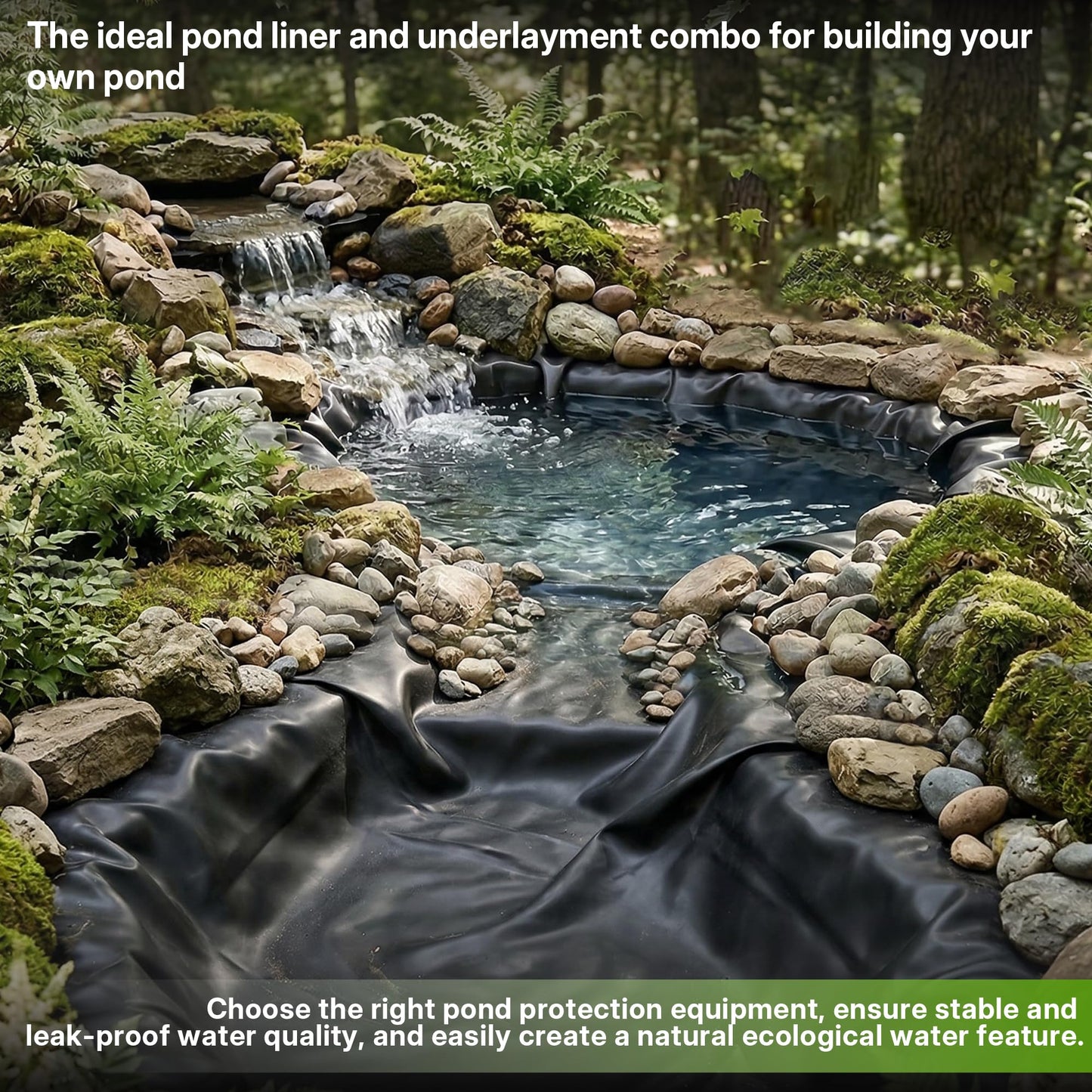 Chonway Heavy Duty Pond Liner Underlayment Combo - 10 X 15ft Non Woven Geotextile Fabric & 20 mil Pond Liners for Outdoor Ponds, Fish/Koi/Garden/Lifeguard Pond Liner