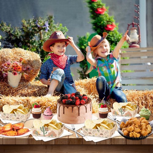 LeerooDecor 24 Pcs Western Theme Food Trays Cowboy Birthday Party Decorations Western party Decorations Yeehaw Western Baby Shower Favors