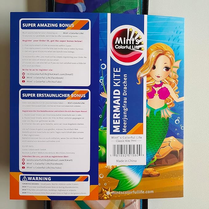 Mint's Colorful Life Mermaid Kite for Girls & Kids, Easiest to Fly Delta Kite