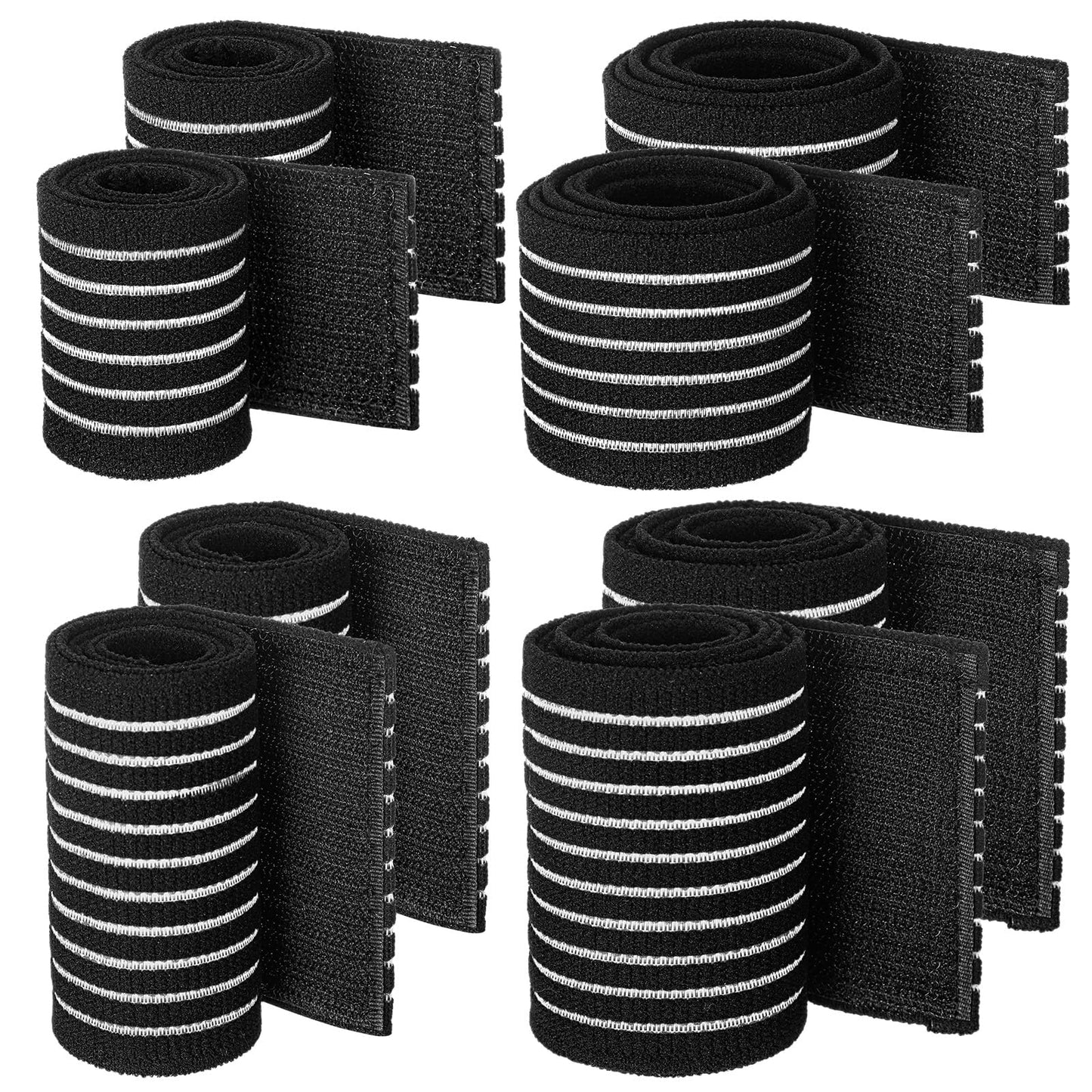 Geiserailie Ice Pack Strap Stretchable, 4 Size Elastic Reusable Ice Belt Extender, Adjustable Hook and Loop Extension Straps Add Length to Most Hot Cold Therapy(8 Pcs,Black)