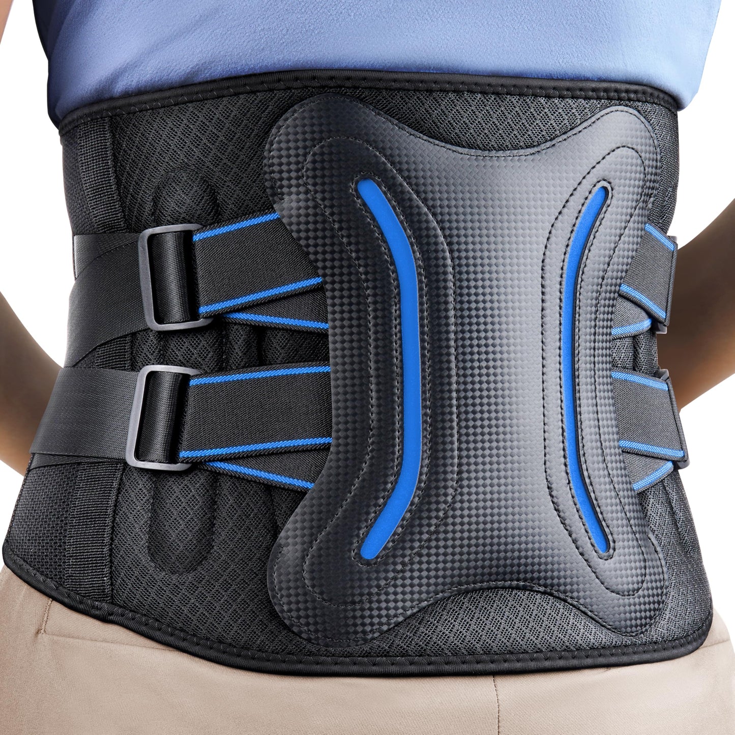 FEATOL Lower Back Brace with 5 Reinforced Stays for Women and Men, Adjustable Snug-Fit Lumbar Support Belt for Work, Size M, Waist 28.5"-34.3"