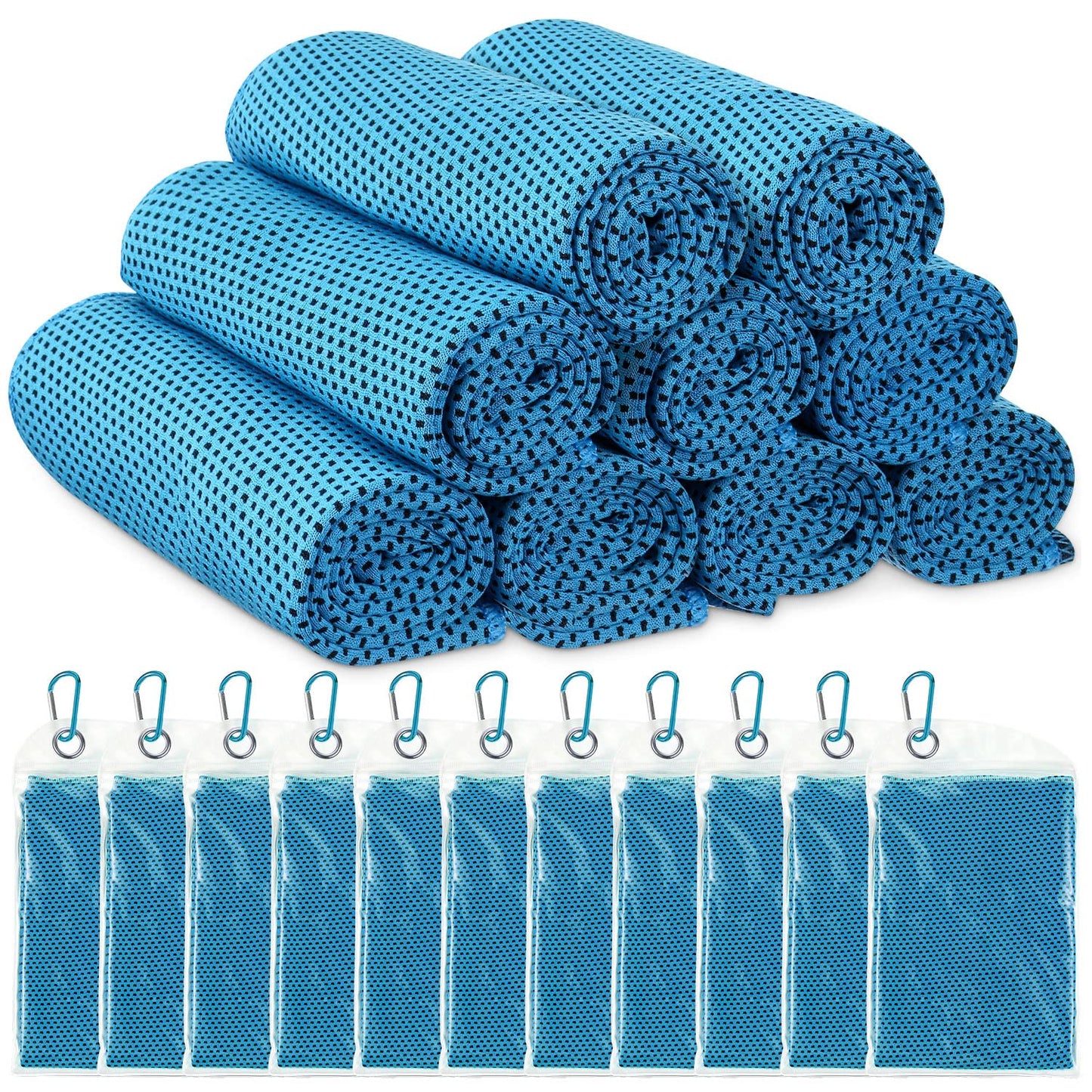 Redbaker 20 Pack Cooling Towel for Neck and Face Hot Weather 40'' x 12'' Soft Breathable Chilly Ice Towel with Bag Microfiber for Yoga Gym Men Women Workout Travel Camping(Light Blue)