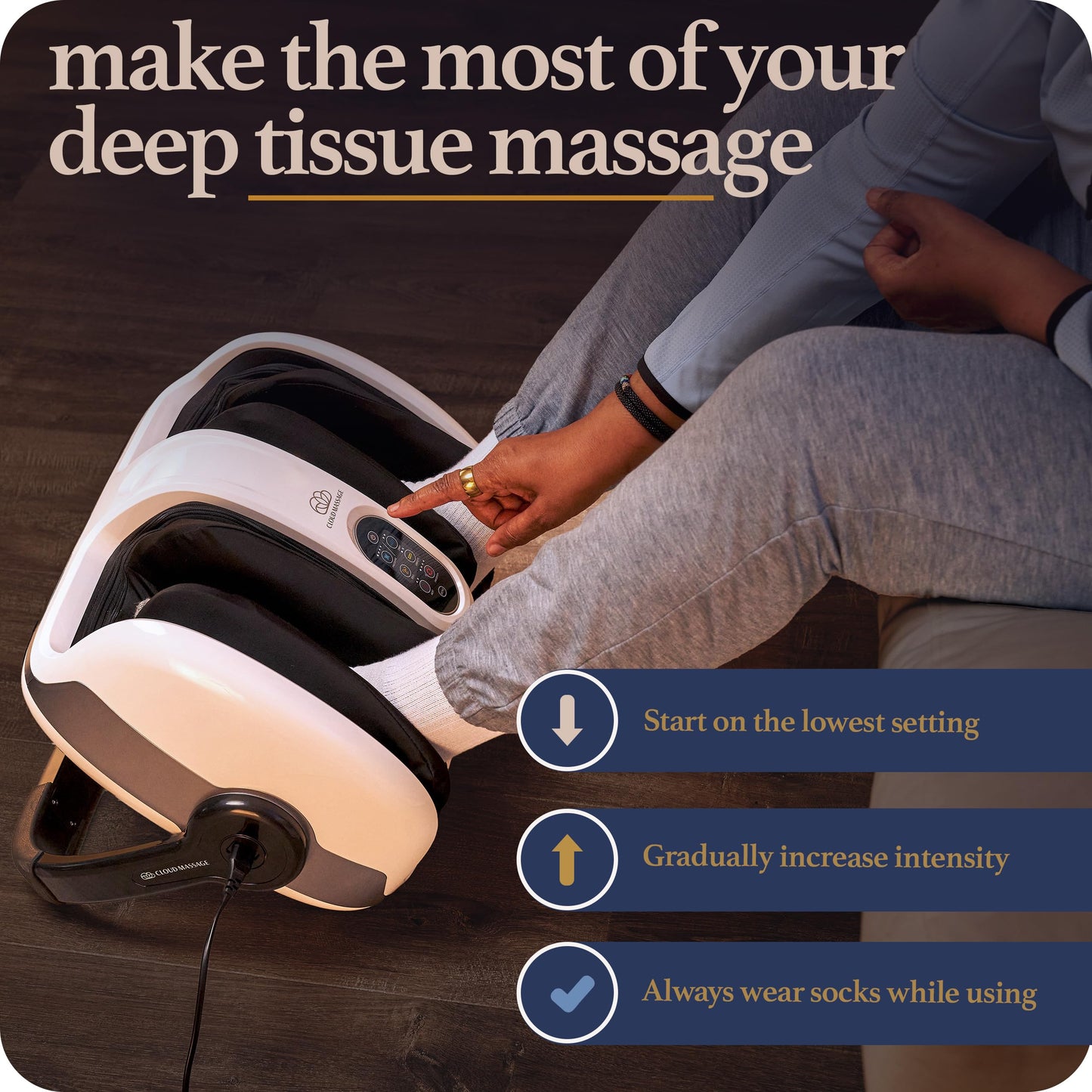 Cloud Massage Shiatsu Foot Massager with Heat - Deep Kneading & Compression, Adjustable Intensity, Multi-Mode Leg and Foot Massager with Remote Control, Anti-Slip Base - Standard Size, White