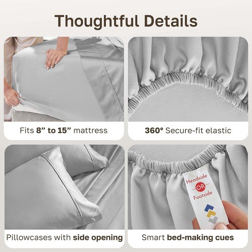 California Design Den Split King Sheet Set - 100% Cotton, 400 TC, Silky Smooth Sateen, Deep Pockets - Light Grey
