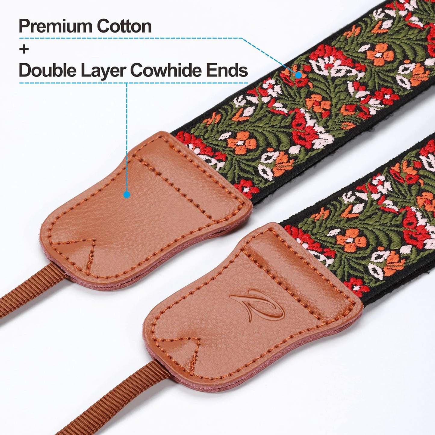 Ends,2" Padwa Lifestyle Green Flower Camera Strap for All DSLR Cameras,Double Layer Cowhide Wide Pure Cotton