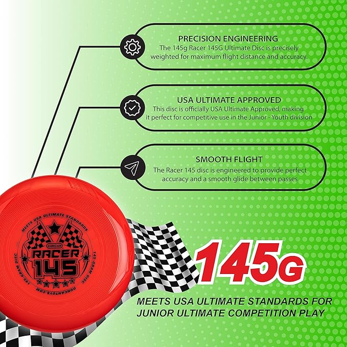 Duncan Racer 145G Weighted Flying Disc - Ultimate Disc for Junior Division, Best for Beach and Outdoor Games, White
