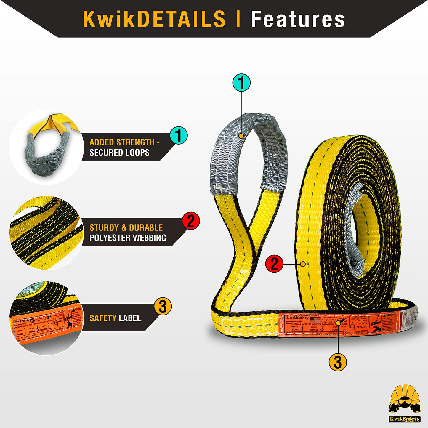 KwikSafety - Charlotte, NC - Mighty Sumo 1”x 10’ Poly Web Sling Lifting Strap Construction ASME OSHA / 3200lbs Vertical 2550lbs Choker 6400lbs Basket/Rigging Moving Towing Hoisting Gear