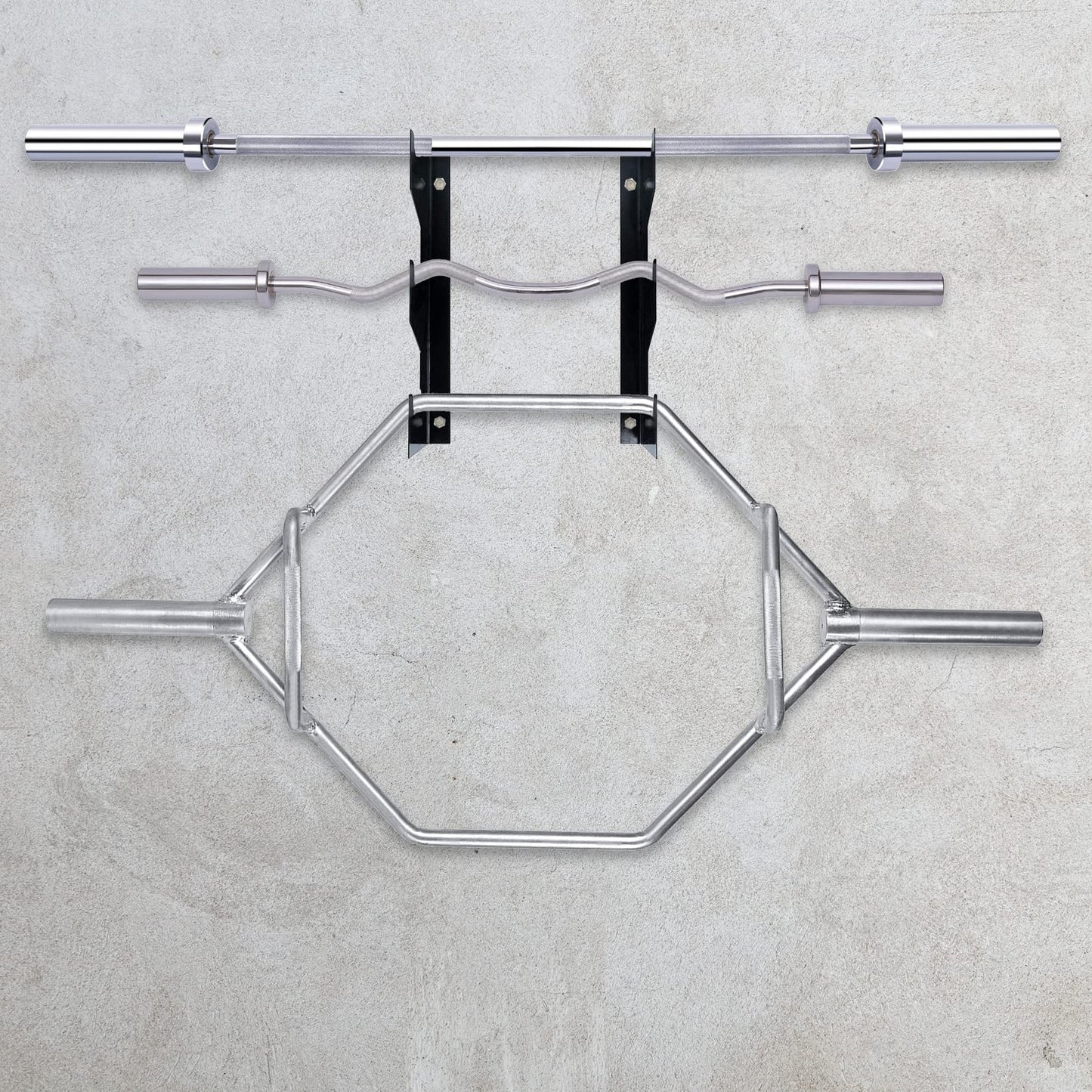 FUXIN Horizontal Steel Barbell Holder, Wall Mounted Olympic Bar Holder Weight Bar Storage Rack Heavy Duty Barbell Racks, 1 Pair (3 Bars)