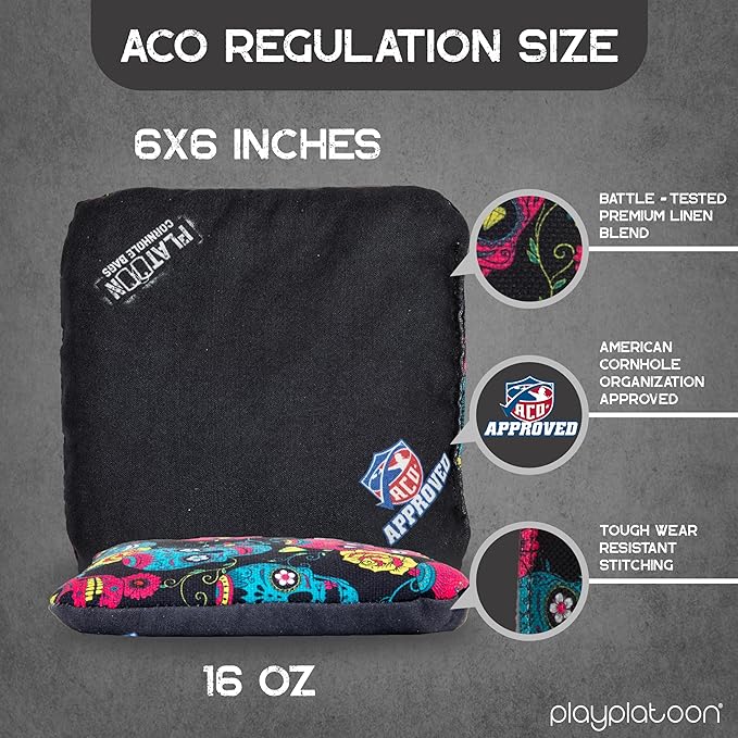 Play Platoon Cornhole Bags Set of 8 Regulation Professional Corn Hole Bean Bags ACO Approved, Competition Weight, Slick and Stick
