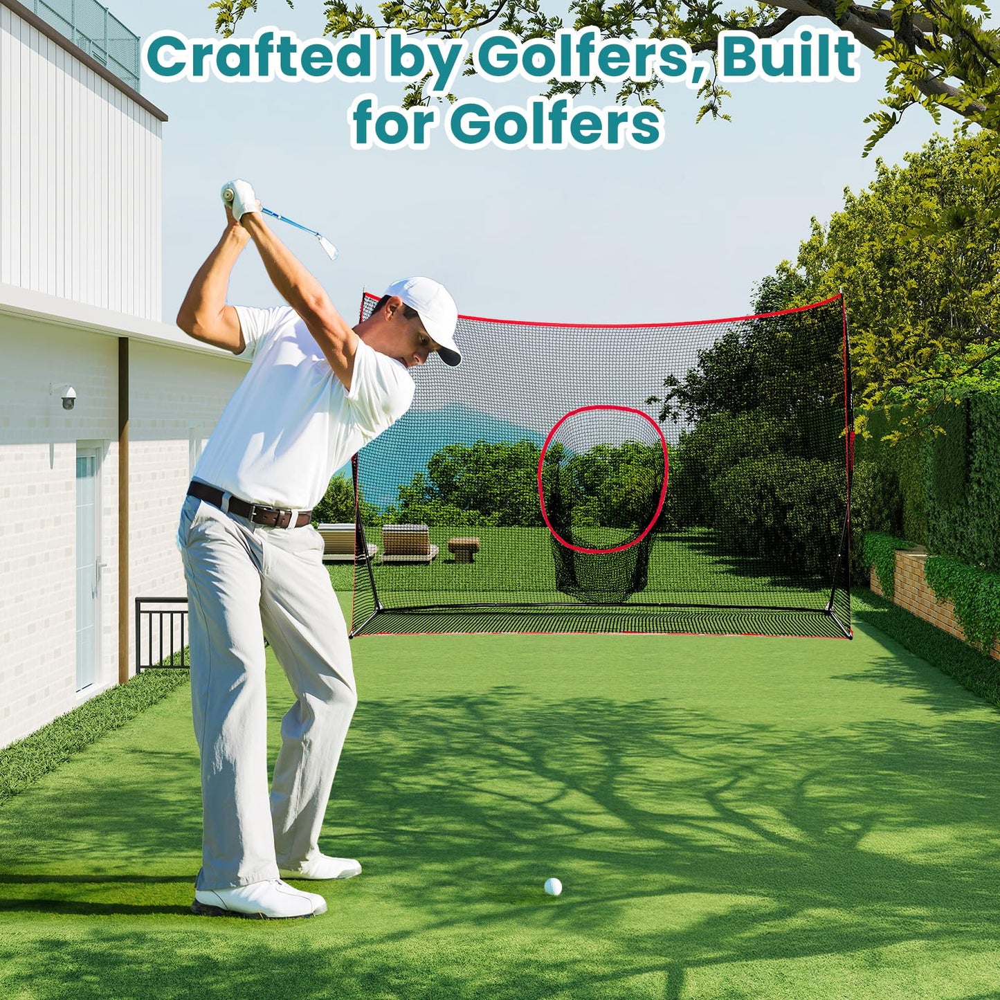 OLIXIS Golf Nets for Backyard, 10x7 ft Golf Practice Net with Frame, Outdoor & Indoor Dual-Use Sturdy for Hitting, Personal Driving Range for Home, Garage and Backyard, Black