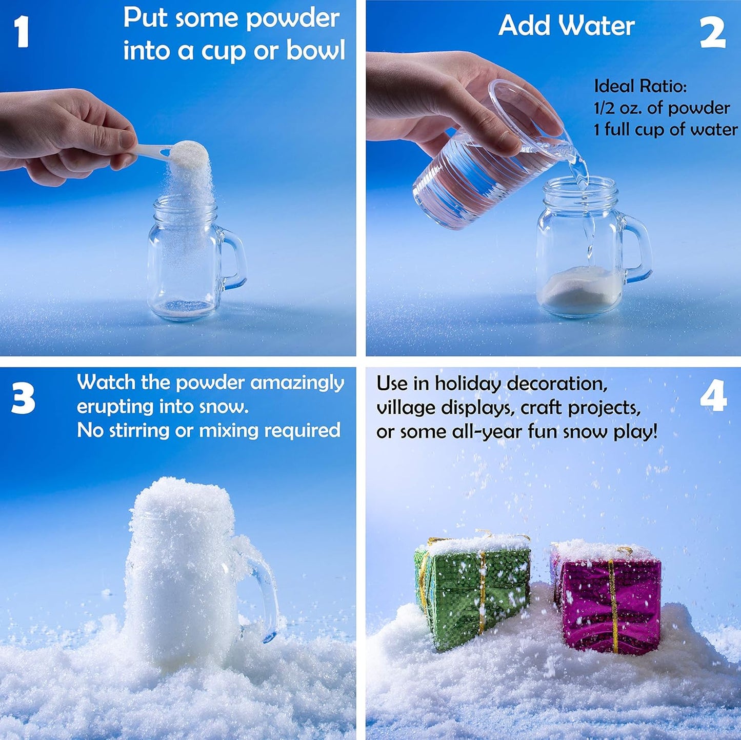PREXTEX Instant Snow Powder - Create 2 Gallons of Realistic Artificial Snow - Ideal for Winter Decor & Holiday Crafts