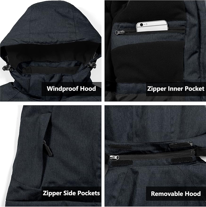 Little Donkey Andy Women's Waterproof Hiking Skiing Jacket with Removable Hood, Fleece Lined Winter Warm Rain Coat