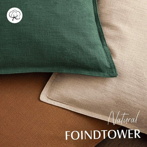 Foindtower Decorative Linen Throw Pillow Covers - Soft Euro Cushion Cases for Farmhouse Decor | 16 x 16 Inch Pine Green (Set of 2)