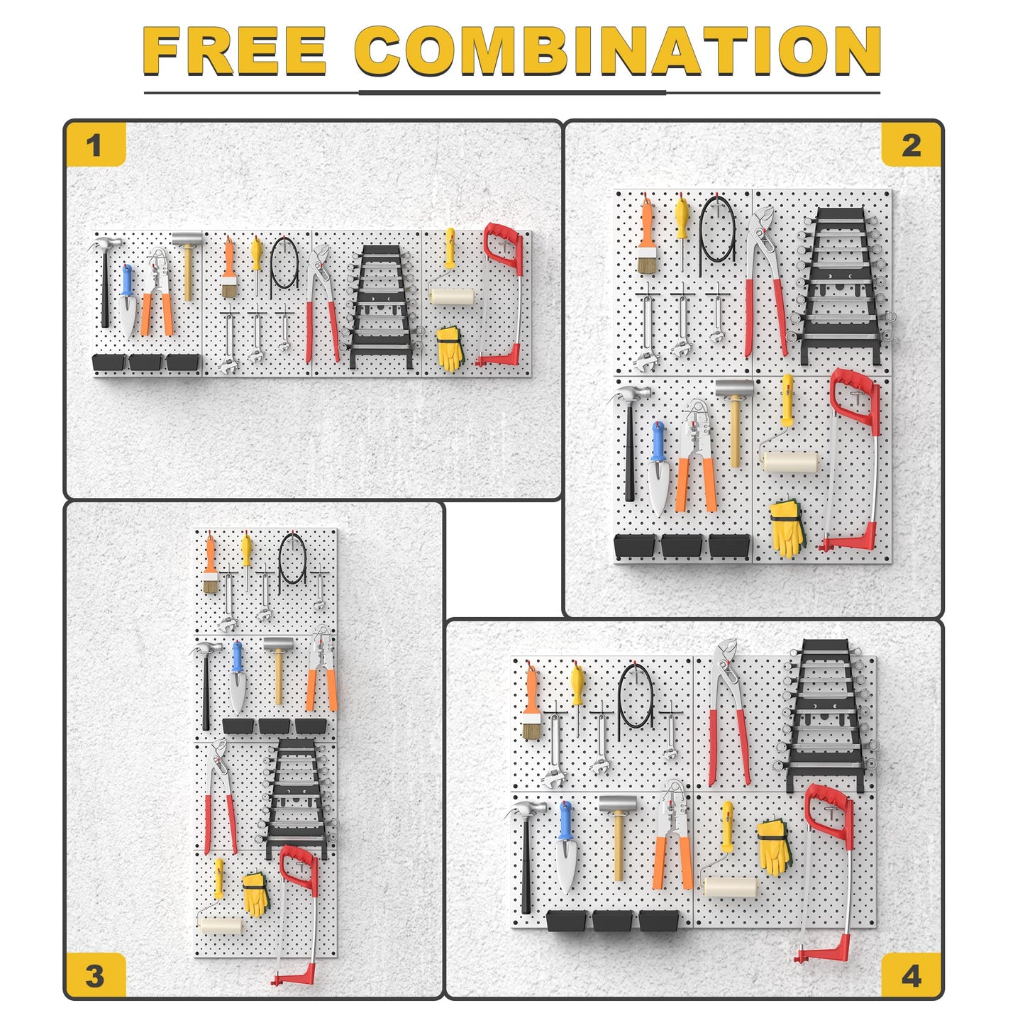 Ultrawall Metal Pegboard Panels, Pegboard Wall Organizer, Peg Boards for Wall, Garage Tool Storage Organization, 12"X16", 4pcs, Gray