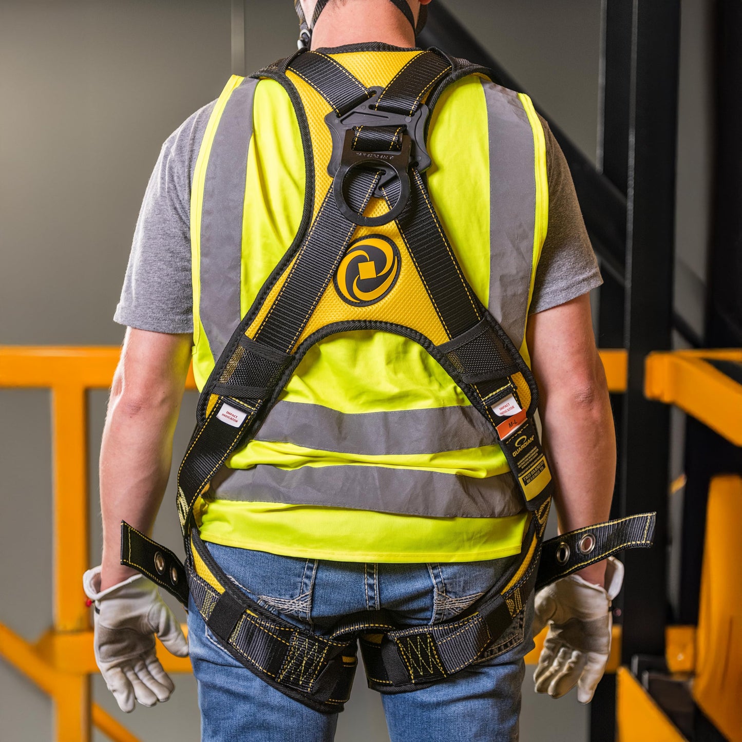 Guardian 21042 Cyclone Construction Harness with Comfort Shoulder Padding |OSHA & ANSI Compliant | Black/Yellow | M-L