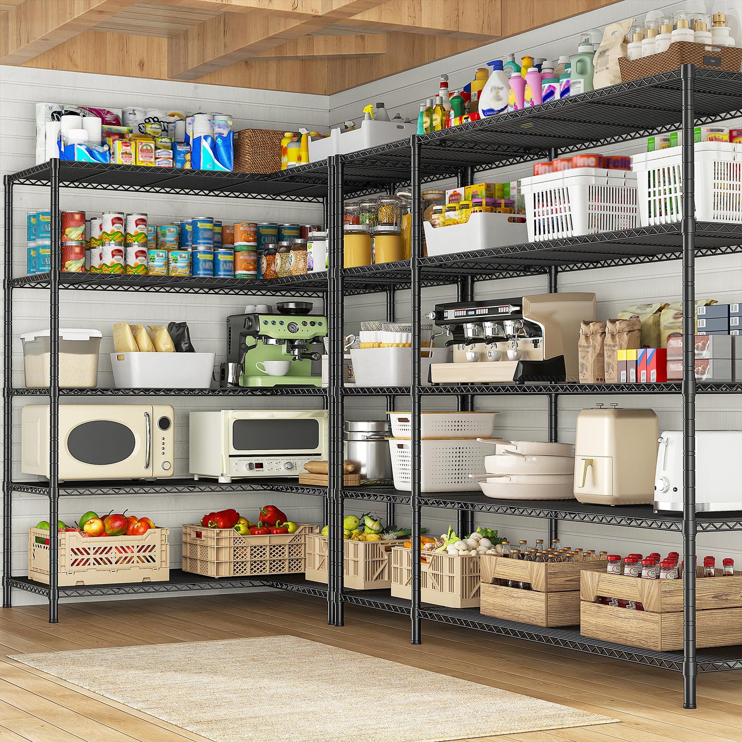 Romorgniz 70.8H Wire Shelving Rack, 5Tier Metal Shelving Unit,1200LBS Heavy Duty Storage Shelves,Adjustable Pantry Shelves, Metal Shelf and Storage Rack,Industrial Shelving 52.36W x13.78Dx70.8H,2PCS
