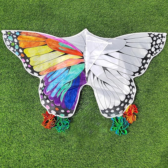 Simxkai Butterfly Kite for Kids & Adults, Easy to Fly Blue Big Kite for Beginners, Line Handle Included (1Pack 2Pack)