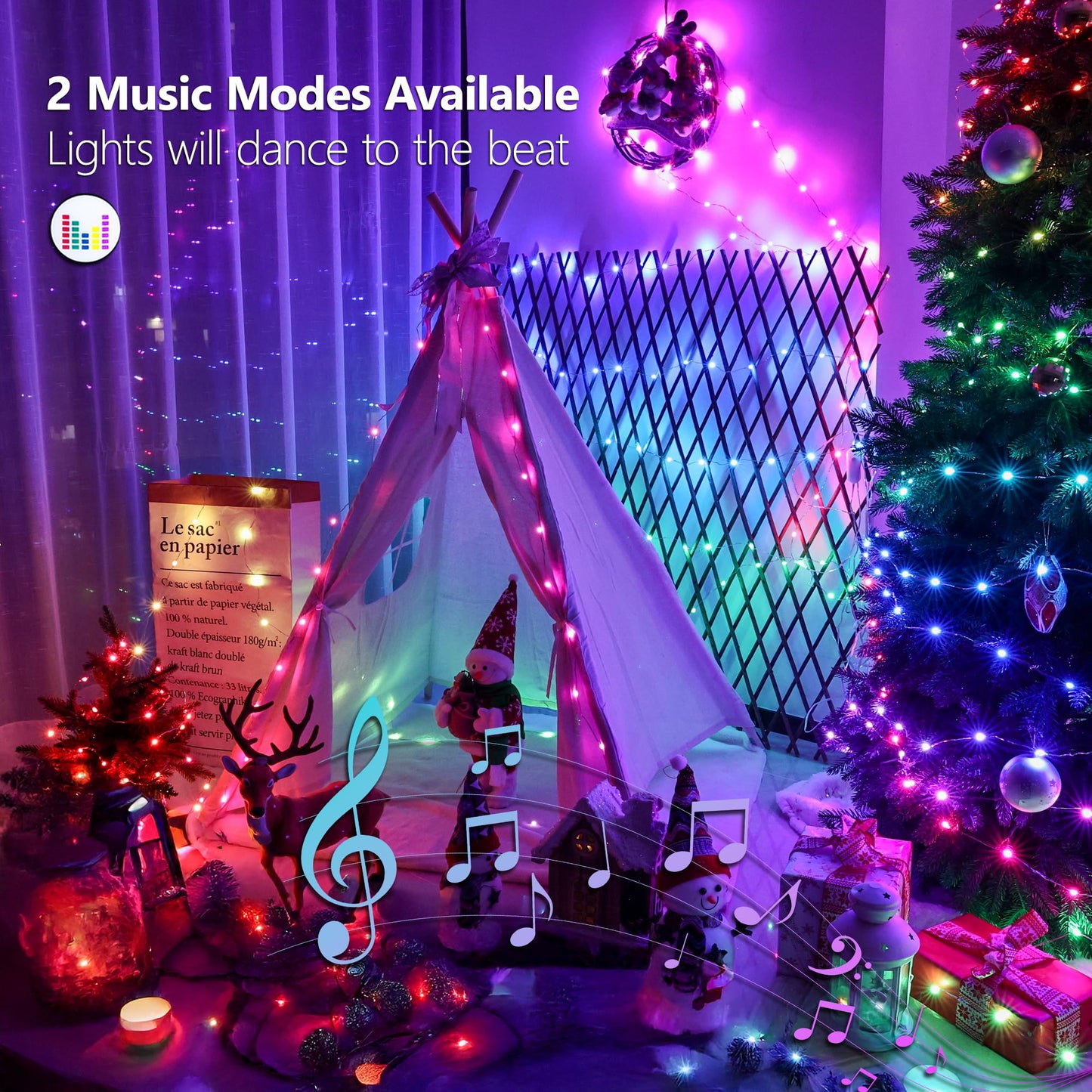BrizLabs Fairy String Lights - 2 Pack 66ft 200 LED Color Changing Fairy Lights with Remote, Plugin Red White Blue Twinkle Light Rainbow Firefly Starry Light for Xmas Tree Halloween July 4th Easter