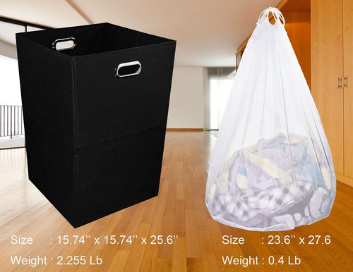 Foldable Large Laundry Hamper With Laundry Bag - Premium Durable Fabric, Plastic Board, Extra-Large Size, Space-Saving & Compact Clothes Basket With Metal Handles (Black)