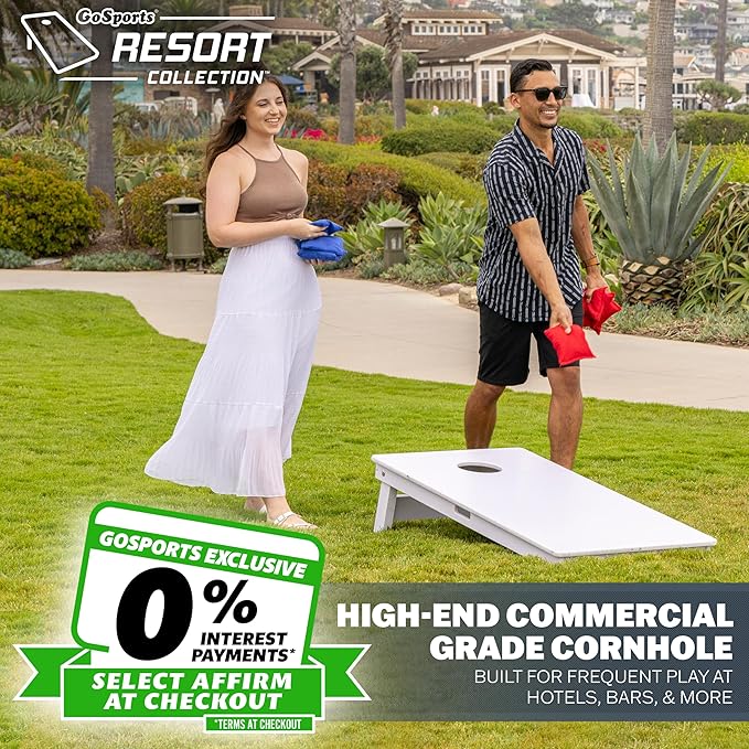 GoSports 4 x 2 ft Resort Collection All Weather Cornhole Boards - Choose Rustic, Beach, White DIY, Blue Stripe, Palms - Regulation Size Set
