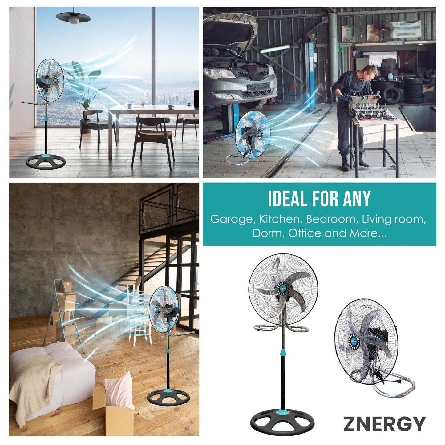 ZNERGY 2in1 Aromatherapy Diffuser Fan 2 Packs 18inch 2in1 Stand/Floor Fan Metal 5 Blades 3 Speeds Oscillation Adjustable Heights for Livingroom, Dining Room, Bedroom, Dorms, Garage and Kitchen