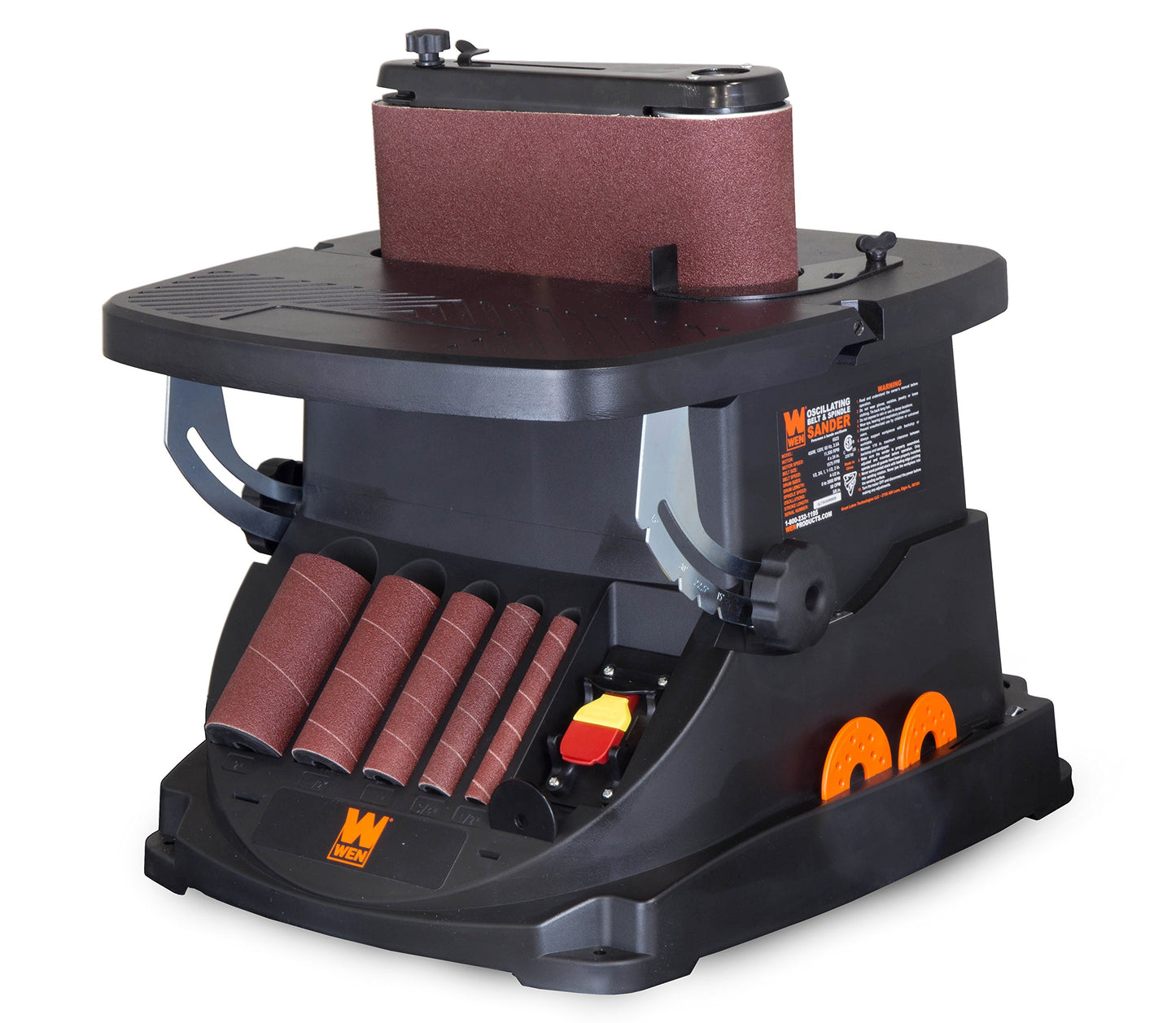 WEN 6524 Oscillating Belt and Spindle Sander & 6510SPC Assorted Grits Spindle Sanding Sleeves (18 Pack)