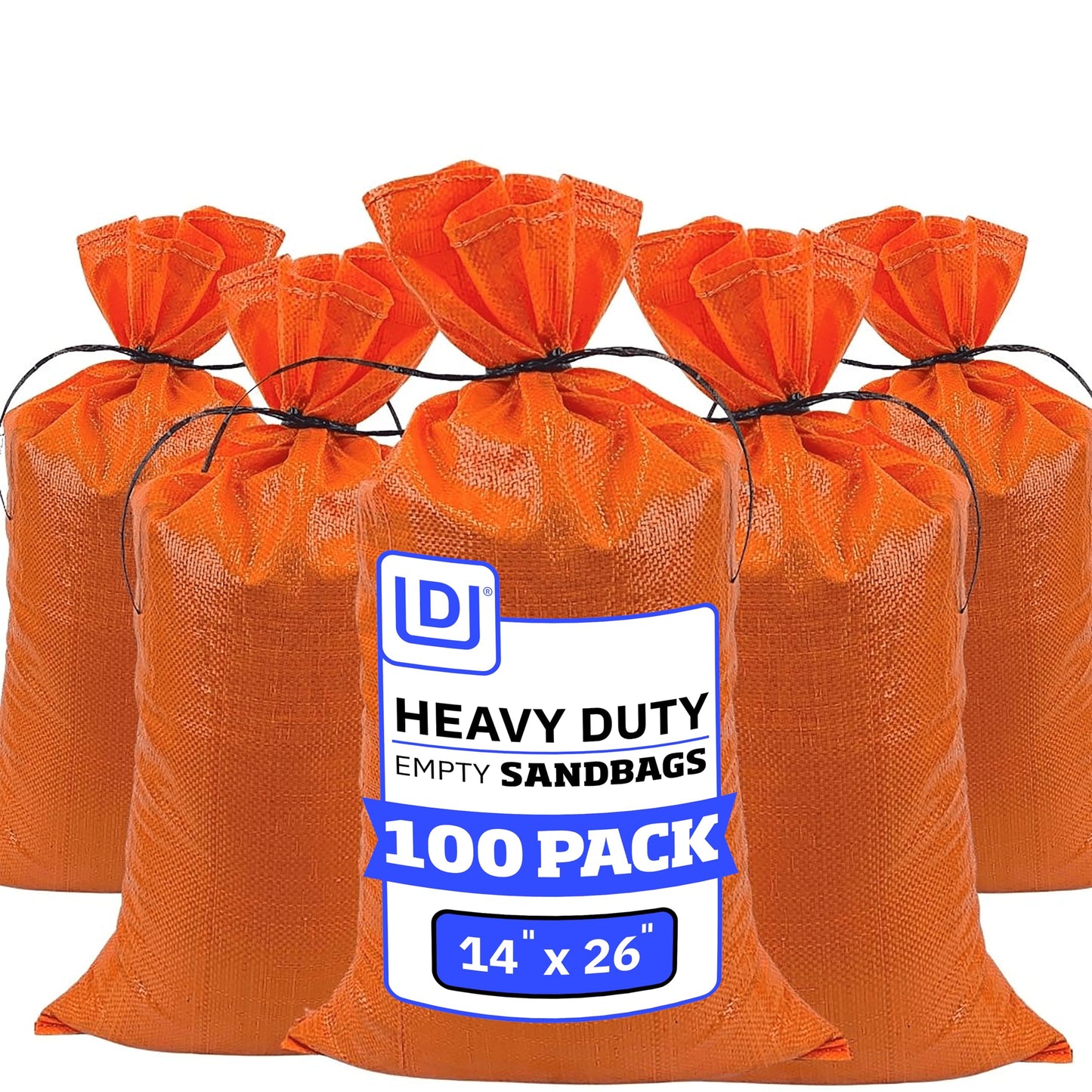 DURASACK Heavy Duty Sand Bags with Tie Strings Empty Woven Polypropylene Sand-bags for Flood Control with 1600 Hours of UV Protection, 50 lbs Capacity, 14x26 inches, Orange, Pack of 100